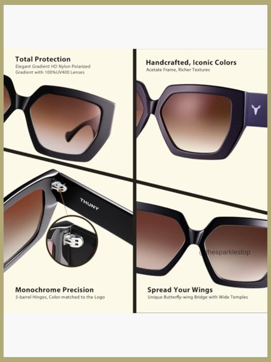 Retro Oversized Polarized Square Sunglasses UV400 Acetate Frame main image 7